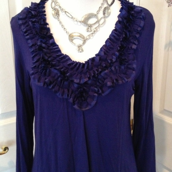 Status Tops - Status Amazing blue color tunic, ruffle neckline